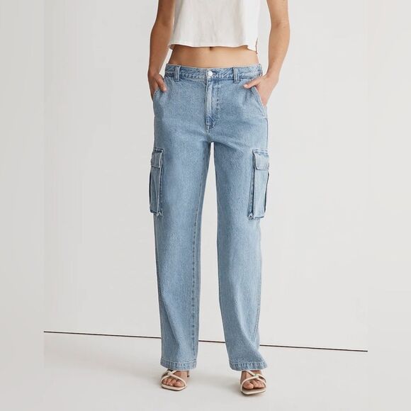 Madewell Low-Slung Straight Cargo Jeans Size 33 in Coleman Wash NWT - Picture 1 of 10